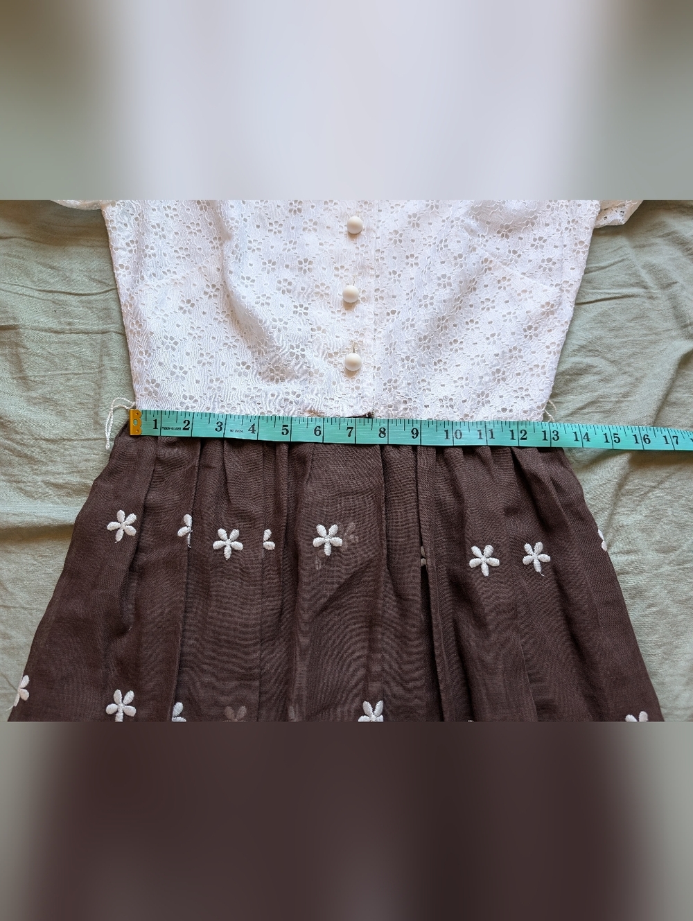 Vintage Toni Todd Lace Accent Dress W10 Brown/White - Picture 6 of 9